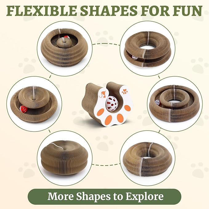 2 Pack Cat Scratcher Toys with Balls Bells, Magic Organ Foldable Cat Scratching Board for Kitten, Interactive Toys for Indoor Outdoor Exercise Anxiety Relief, Auburn