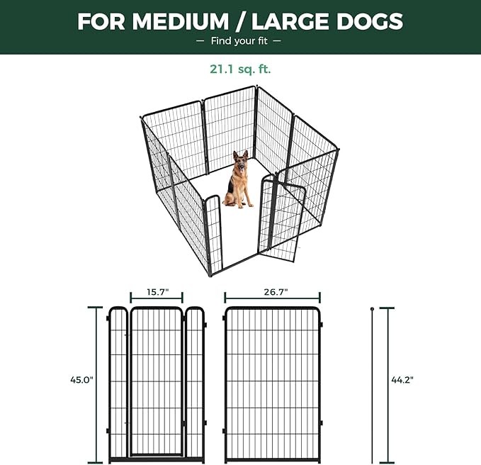 FXW Homeplus Unleashed Indoor Dog Playpen - Stress-Free and Safe Play, Heavy Duty 45 Inch 8 Panels with Washable Pee Pad for Large Dogs, Black│Patented