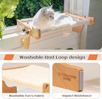 CHEERHOME PETS Cat Window Perch with Washable Bolster, Fluffy Cats Hammock Bed for Window, Adjust Wooden Seat for Kitten Bedside Windowsill, Wooden Cats Furniture(Medium White)