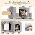 Globlazer Heavy Duty Cat Tree, 74in Sturdy Cat Tower for Large Cats Adult, Big Cat Tree with 7 Sisal Scratching Posts, 2 Padded Condos, 2 Dual-Ear Hanging Baskets, Enlarged Top Perch, S74, Light Grey