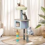 49.2" Cat Tree Tower for Large Cats - 5-Level Solid Wood Cat Condo with Sisal Scratching Posts, Plush Perch & Feather Toys | Multi-Cat Friendly, Sturdy Construction (M+)