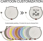 Personalized Cat Scratcher Mat, Customized with Name Text Natural Cotton Rope Round Horizontal Cat Scratching Pads with Ball Toy, Cat Furniture Protector for Wall, Couch, Carpets, Sofa (White)