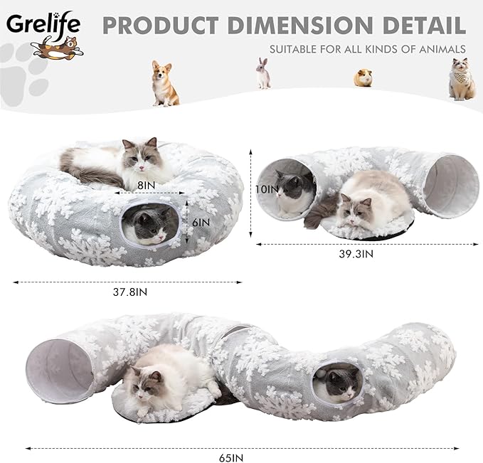 Grelife Cat Tunnel Bed for Indoor Cats, Cute Cat Tunnel Toys, Cat Donut Tunnel Toys with Washable/Removable Cushion, Non-Slip Base, for Cats, Kittens, Small Pets(33.4")