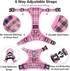 PoyPet No Pull Dog Harness, Reflective Adjustable No Choke Pet Vest with Front & Back 2 Leash Attachments, Soft Control Training Handle for Large Dogs(Checkered Pink,L)