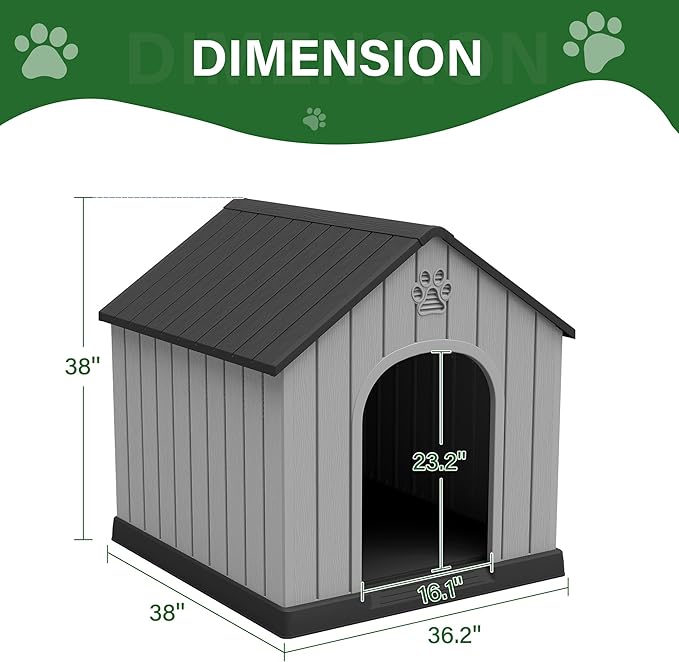 Bifanuo Large Dog House for Outdoor & Indoor, Waterproof Puppy Shelter with Air Vents & Elevated Floor, Easy Assemble Sturdy Dog Kennel for Large Dogs (Black, 36.2''L×38''W×38''H)