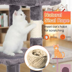 ‌Dopinmin 36" Winter Cat Tree - Plush Multi-Level Indoor Cat Tower with Sisal Scratching Posts & Ramp Plush Condo for Kittens,Light Gray