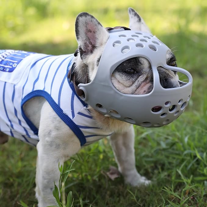 Short Snout Dog Muzzles,Soft Silicone Adjustable Breathable Bulldog Muzzle for Biting Chewing Barking Training,Ideal for Flat-Faced Dogs (Large, Grey)