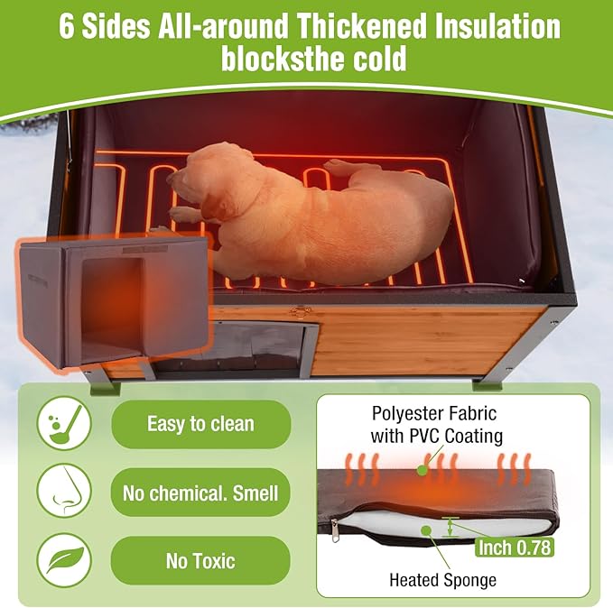 GUTINNEEN Dog House Outdoor, Heated Dog Shelter with Heating Pad, All-Round Insulated Liner, Chew-Proof Metal Frame, Weatherproof Dog Kennel for Winter (Fits Small, Medium, Large Dogs)