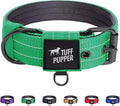 Tuff Pupper Heavy Duty Tactical Dog Collar | 1.25" Wide Ballistic Nylon | Reflective Stitching | Integrated ID Tag Holder | Stainless Steel Buckle | Padded Lining | Small & Medium Dogs (Green, Small)