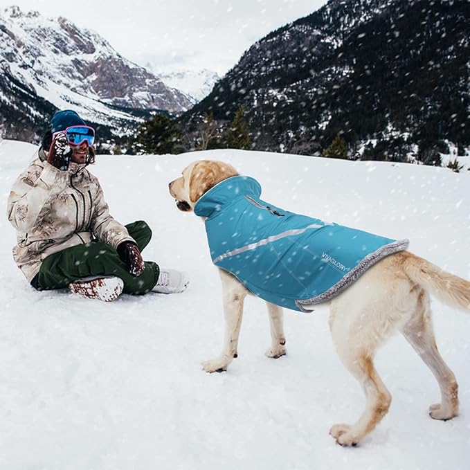 VIVAGLORY Snowrap Dog Coat, Jacket with Harness Hole, Dog Coat for Winter & Cold Weather, Fluffy Warm Fleece Lined Reflective Water Resistant for Puppy, XXS, Turquoise