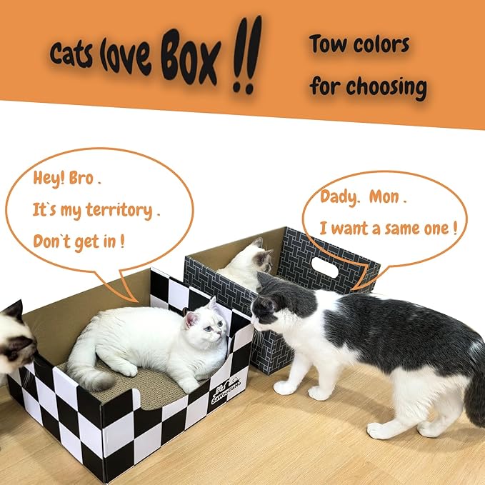 Extra Large Cat Scratch Box Cardboard Cats Scratcher with Bigger Space Double-Sided Scratching Boxes Refillable Pad Easy to Clean Scratchers for Indoor Cats (Grey 3 pcs Pads)