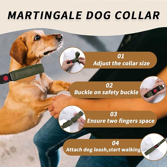 Martingale No Pull Dog Collar for Large Medium Small Dogs, Heavy Duty Nylon Reflective Adjustable Anti Pull Slip Collar with Buckle for Training Walking M Army Green