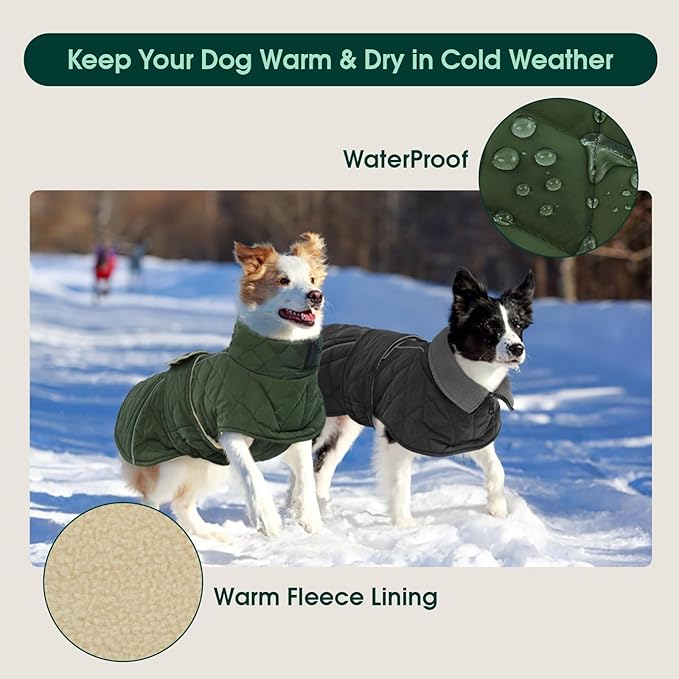 Kuoser Dog Jacket Warm Fleece Lined Dog Coats for Small Dogs, Waterproof Pet Coat Reflective Puppy Snowsuit with Harness Hole for Cold Weather Walking Hiking, Quilted Dogs Winter Vest, Grey, S