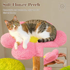 PETEPELA Modern Cat Tree for Indoor Cats Large Adult w/Flower Perch, 53.5" Flower Cat Tower with Solid Wood Scratching Post & Cozy Condos, Forest Cat House for Multi-Cat Household