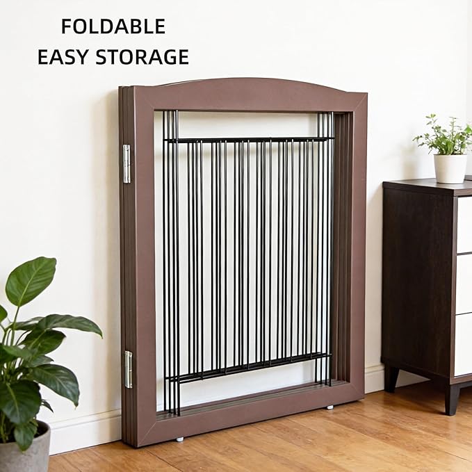 Dog Fence Indoor,Dog Gate Indoor for Doorway pet gate -2-Panel Freestanding, Hallways, House or Stairs -40x32-Inch Retractable Foldable Expandable Wood Pet by SFJC (Brown) ﻿