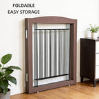 Dog Fence Indoor,Dog Gate Indoor for Doorway pet gate -3-Panel Freestanding, Hallways, House or Stairs -60x24-Inch Retractable Foldable Expandable Wood Pet by SFJC (Brown) ﻿