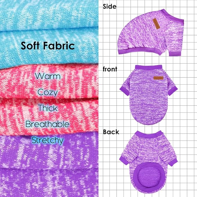3 Pack Dog Sweaters for Small Dogs Girl Boy Winter Fleece Clothes Warm Soft Dog Sweatshirt Outfit for Dogs Cats Pet Apparel (Rose+Light Blue+Purple, Medium)
