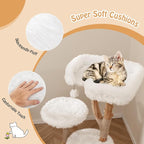 PETSITE 44 inch Wood Cat Tree, Modern Wooden Cat Tower with Jute Scratching Posts, Top Perch, Soft Long Plush and Dangling Ball, Pear Wood Branches Cute Cat Tree for Indoor Cats
