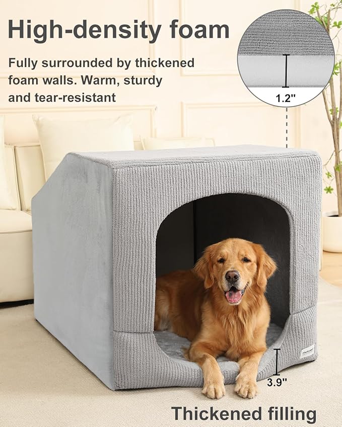 Hovicaed Indoor Dog House for Extra Large Medium Small Sized Dogs - Dog Tent with Washable Removable Cover, Pet Orthopedic Dog Cave Bed Egg-Crate Foam Cushion, Inside Dog House Large Space(XXL)