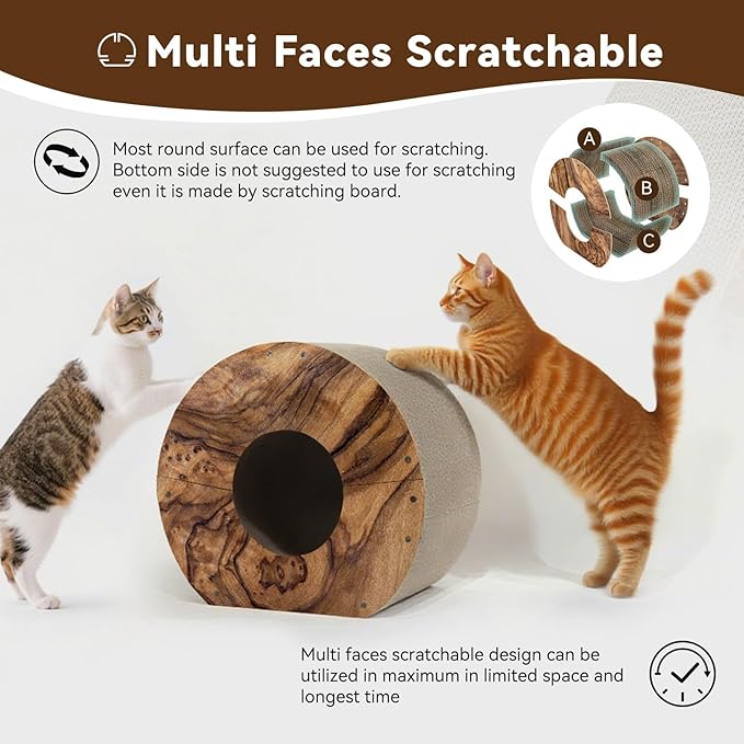Cat Scratcher House, Cozy Cardboard Design, Safe and Secure for Kittens, Eco-Friendly, Wood Grain (Circle)