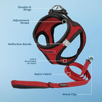 Best Pet Supplies Voyager Step-in Air All Weather Mesh Harness and Reflective Dog 5 ft Leash Combo with Neoprene Handle, for Small, Medium and Large Breed Puppies - Red/Black Trim, Small
