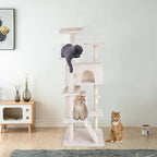Cat Tree 53 inches Cat Tower for Indoor Cats Cat House with Replaceable and Removable Dangling Ball Cat Trees and Towers with Funny Toys, Beige