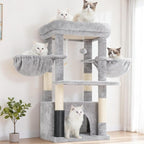 Hey-brother Cat Tree Tower with Extra Large Platform, Spacious Condo, 2 Cozy Hammocks, Self-Grooming Brush, Sisal Scratching Posts for Big Indoor Adult, Maine Coon, 35.4 Inches, Light Gray MPJ060W