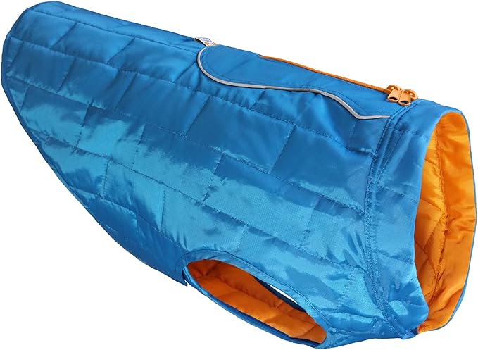 Kurgo Loft Dog Jacket - Reversible Cozy Coat for Outdoor Adventures - Water Resistant - Athletic Fit - Machine Washable Fabric - Reflective Dog Gear - Small - Coastal Blue