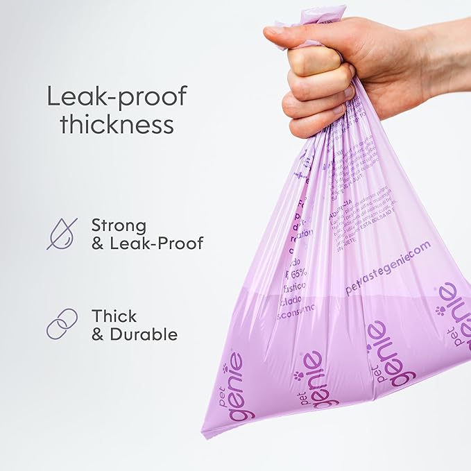 Pet Genie, Dog Poop Bags Rolls Scented, Extra Strong & Leak-Proof for Dogs, Lavender Scented, Easy Tear Pet Waste Bags, Made from 65% Recycled Plastic, 16 Rolls (240 Count)