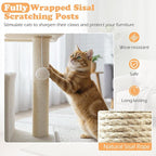 Tangkula Small Cat Tree for Indoor Cats, Cat Tower with Sisal Scratching Posts, Hanging Pompom, Cat Condo with Large Padded Plush Perch for Small Spaces, Kittens (Beige)