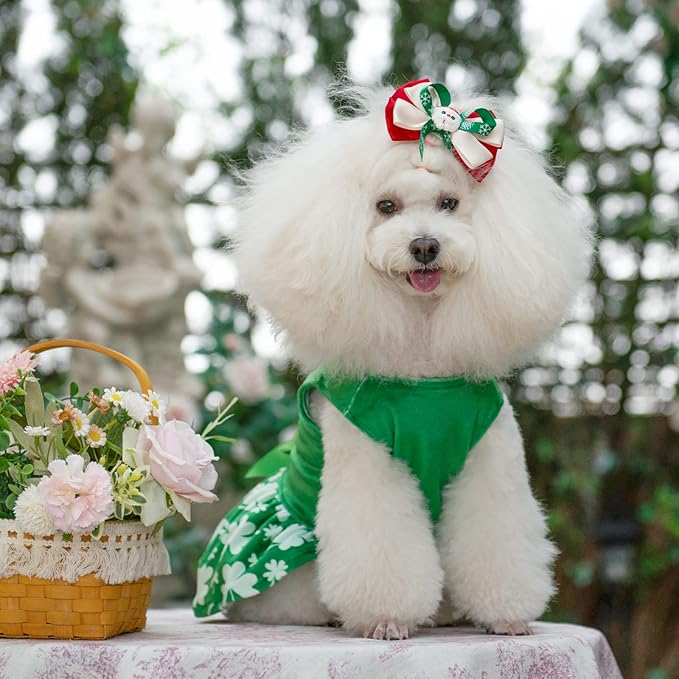CuteBone St.Patrick's Day Dog Green Dress Velvet for Small Dogs Girl Puppy Dresses Clover Dog Clothes CVA14M-D