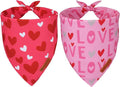 ADOGGYGO Valentine Dog Bandana, Heart and Love Pet Scarf, Premium Durable Fabric, Red Pink Valentine Bandanas for Small Dogs (Small)