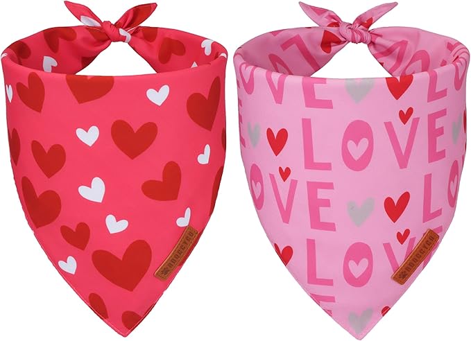 ADOGGYGO Valentine Dog Bandana, Heart and Love Pet Scarf, Premium Durable Fabric, Red Pink Valentine Bandanas for Small Dogs (Small)