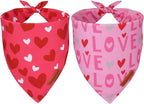 ADOGGYGO Valentine Dog Bandana, Heart and Love Pet Scarf, Premium Durable Fabric, Red Pink Valentine Bandanas for Medium Large Dogs (Large)