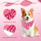 E-Clover Mother's Day Heart Dog Bandanas & Matching Scrunchie Set Cute Girl Dog Scarf Bibs Pet Bandana with Bow Tie for Medium Large Dogs Owner Mom Pink