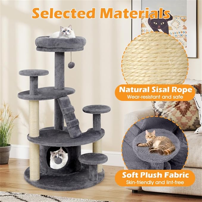 40" Multi-Level Cat Tree for Munchkin & Senior Cats – Extra Stable Wide Base, Plush Padded Perch & Spacious Condo