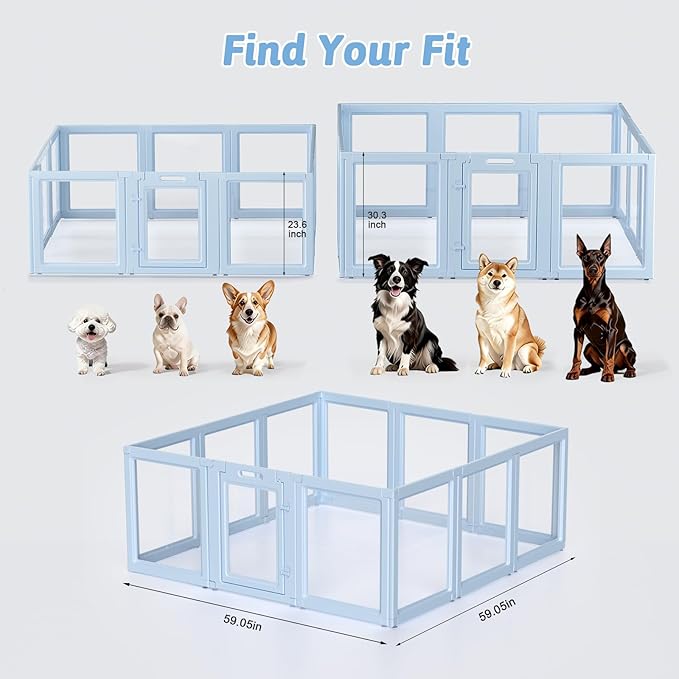 DIY Clear Acrylic Dog Playpen House,Quick Easy Assembly and Disassembly,Strong Floor Suction,Indoor and Outdoor Use,Easy Cleansing Puppy Fence (Sky Blue, 30.3" H, 12PCS)