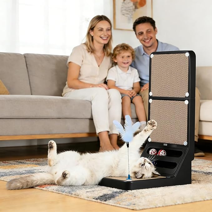 Cat Scratcher Cat Scratch Pad L Shape Wall Mounted Dual Use (Vert/Horiz) Kitten Bunifa Scratching Card Board Vertical Post with Ball Toys Feathers,Protecting Furniture Core is Replaceable Large Black