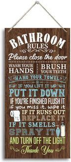 HALUOSI Humorous Wooden Bathroom Sign, 12 x 6 inches, Brown, Rustic Style, Wall Mount