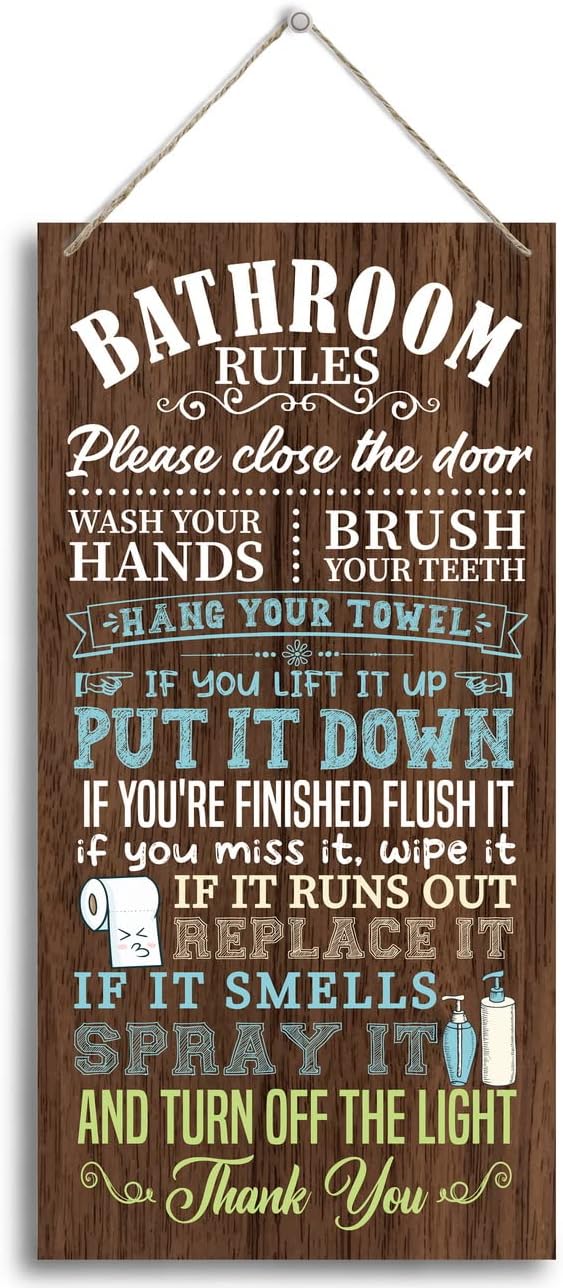 HALUOSI Humorous Wooden Bathroom Sign, 12 x 6 inches, Brown, Rustic Style, Wall Mount