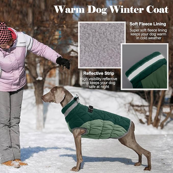 Lelepet Warm Dog Winter Coat Dog Coats for Large Dogs Waterproof Dogs Jacket with Harness Built in Reflective Cold Weather Coats Windproof Zip-Up Winter Fleece Vest Snowsuit Boxer Teal Green XL