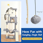 Cat Craft Cat Tree 63 Inch Cat Tower for Indoor Cats, Multi-Level Cat Tree for Large Cats 20 lbs+ Heavy Duty Cat Tower with Sisal Scratching Posts, Hammock, Condo and Extended Platform, Light Grey
