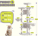 WEEWAY 73in Multi-Level Cat Tree with a Fan-Shaped Base, 2 Cozy Condos, 2 Hanging Baskets, Unique Perch, Sisal Scratching Posts, Hanging Balls, Ideal for Multiple Indoor Kitties, White & Black Spots