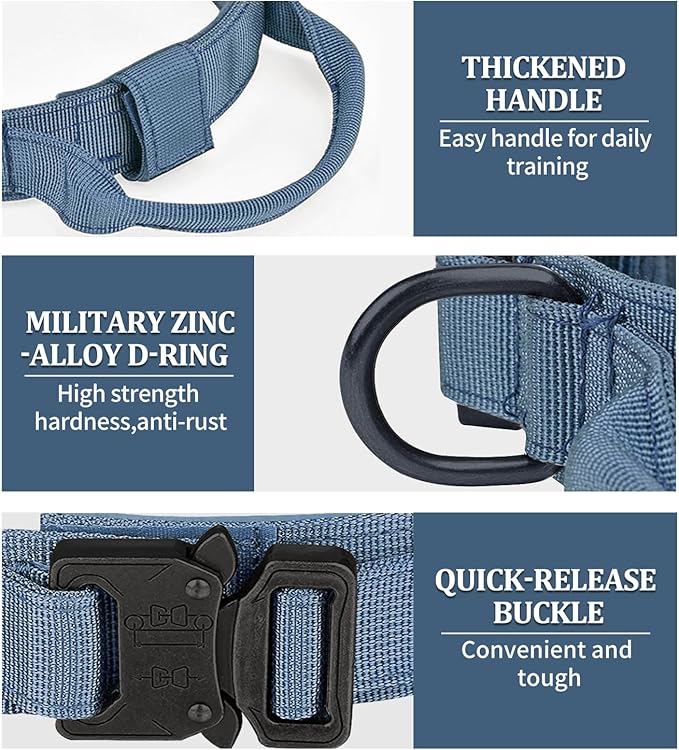COOYOO Dog Collar,3 Piece Set Tactical Dog Collars, Adjustable Military Training Nylon Dog Collar with Control Handle and Heavy Metal Buckle for Medium and Large Dogs