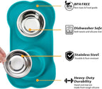 Hubulk Pet Dog Bowls 2 Stainless Steel Dog Bowl with No Spill Non-Skid Silicone Mat + Pet Food Scoop Water and Food Feeder Bowls for Feeding Small Medium Large Dogs Cats Puppies (Medium, Green)