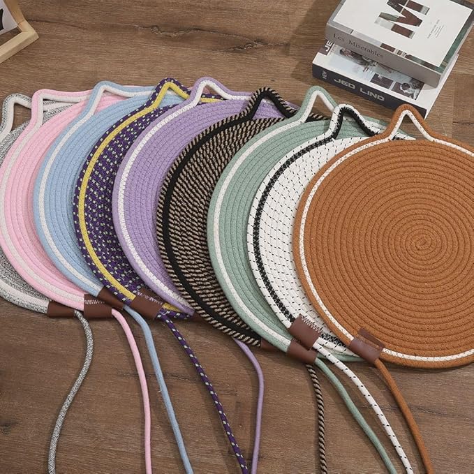 LOS ANDES 15.7'' Cat Scratcher Mat, Natural Cotton Rope Round Pad for Cats, Indoor Scratching Pads with Chew Rope and Ball, Cat Furniture Protector for Wall, Couch, Carpets, Sofa