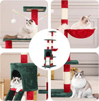 55" Christmas Cat Tree with Cozy Condos, Sisal Scratching Posts & Plush Fabric, Cats Tower with Large Perch Activity Center for Kittens to Adults Cats, Fits Living Room, Bedroom, Apartments