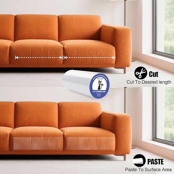 Cat Scratch Guard Tape, 394''x8.2'' Clear Anti Scratch Tape for Furniture, Single Sided Protective Film to Stop Cats & Dogs Scratching Sofa, Door, Walls, Car Interiors