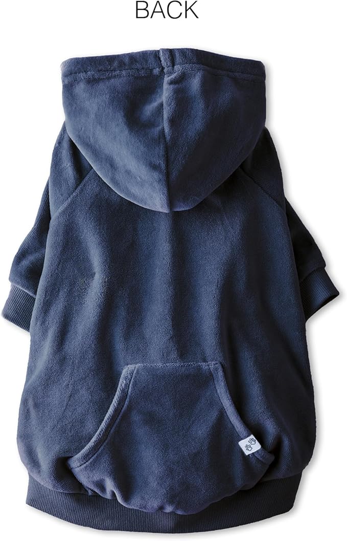 Cooper II Organic Cotton Velour Dog Hoodie Pet Coat for Small, Medium and Large Dogs, Navy, Small