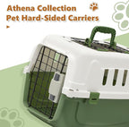 Athena Collection 18" Hard-Sided Travel Pet Carrier for Small Dogs and Cats, Plastic Dog Carriers with 2-Door Top & Front Load, Ventilation, Security Lock, Cat Dog Carrier for Pet, up to 10lbs, Green